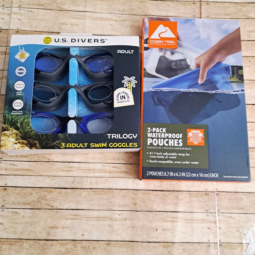 Trilogy 3 Adult Swim Goggles - Blue & Ozark Trail 2PC Waterproof  Pouches